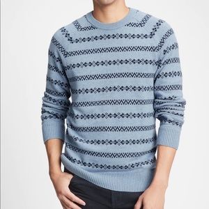 Gap Mens Stripe Crewneck Sweater Pullover 100% Cotton L XL Blue Heather NWT‎
